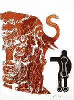 Grieshaber, HAP, 1909 - 1981, Holzschnitt aus: GesprÄche unter dem Baum, von 1968, handsigniert, Auflage 100 Exempl., ca. 47 x 37 cm