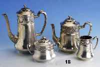 4-teil. Kaffee-/Teeset, WMF um 1920/30, Legierung Britannia, best. aus Kaffeekanne, Teekanne, Sahnegießer und Zuckerdose, Empirestil, plast. ...