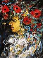 Arpad, Szabo, zeitgenÖssischer KÜnstler, Dame mit Rosen, Acryl/Lwd., sign., 79 x 59 cm