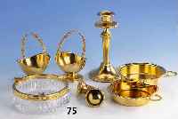 6-teiliges Set, Wolf, Pforzheim, Feingold- auflage, best. aus: Kerzenleuchter, 2 Henkel- schÄlchen, 1 Aschenbecher, Korpus Glas, 2 ...