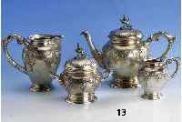 4-teiliges Teeeservice, deutsch, SchwÄbisch GmÜnd um 1895/1900, Barockstil mit RokokoeinschlÄgen, 800er Silber, umlaufender Dekor mit ...