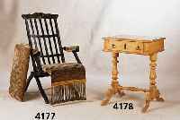 NÄhtisch, deutsch, um 1900, Zierbelkiefer und Fichte, BeschlÄge neu, Gestell reiche Drechselarbeit, gerieft, Reste alten Wurmbe- falls, als ...