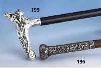 Damenflanierstock, Österreich um 1880, Silberdraht eingelegt, Schuß Rotbuche geschwÄrzt, Bes.-Monogr. OW bzw. OM, L. ca. 81 cm