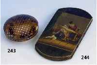 Dose, Frankreich, Schildpatt um 1770, Goldpique, besch., dÜnnwandig, sehr selten, D ca. 6 cm