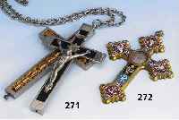 Pilgerkreuz um 1900, sÜddeutsch, ReliquienbehÄlter, Hl. Ursula, Hl. Viktoria, Hl. Liberatus, Hl. Sigesmund, verschraubbar, an Kette, L. ca. 15 ...