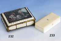 Miniaturmalerei auf Elfenbein, um 1900, Darst.: Szene nach Watteau, feine Lupen- malerei von guter Qual., ca. 11 x 9 cm, eingelassen in ...