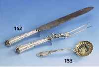 2-teil. Tranchierbesteck, 925er Silber, Gebr.-Teile Stahl, Gabel aufstellbar, Bes.-Monogr., um 1900, Gebr.-Spuren