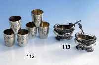 SalzschÄlchenpaar mit orig. LÖffel, Frankreich um 1900, reiner Jugendstil, 950er Silber, Meistermarke nich identifiziert, zeittyp. Dekor mit ...