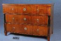 Kommode, deutsch, um 1840, Esche, Eschefur- nier, Biedermeier, seitlich mit ebonisierten HalbsÄulen, geschwÄrzt, Schubladen zum Teil er gÄnzt, ...