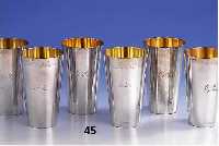 6 Becher, 925er Silber innenvergoldet, schlichte zeitlose Form, Meistermarke Gebr. Deyhle, SchwÄbisch-GmÜnd, Bes.-Monogr. G.L., bez. Matthes, H ...