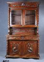AufsatzmÖbel, Belgien, um 1880/90, Korpus z.T. Weichholz, Eiche massiv, freistehende gedrehte SÄulen, original Glas, praktische ...