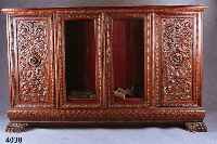 BÜcher- bzw. Vielzweckschrank, deutsch, um 1900/10, Renaissancestil, Eiche massiv, Innen auf Mahagoni gebeizt, reiche Holzbild- hauerarbeit in ...