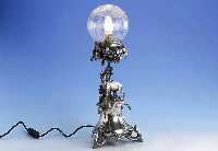 Tischlampe, deutsch, Wilkens Bremen um 1850, 800er Silber, elektrifiziert (Fkt. unge- prÜft), vollplastischer Hirsch, dekorativ, Unikat, H ca. ...