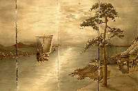 Wandbehang, Japan, um 1880, reine Naturseide, ca. 198 x 117 cm, Ehz 3-4, 4 teilig