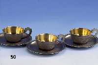 5 Moccatassen mit Untertassen, Moskau, 875er Silber, innenvergoldet, floral ver- ziert, ca. 480 g, um 1956/58, Meistermarke unged., H 4 cm, (SW ...
