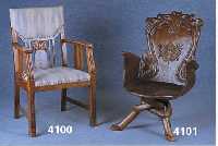 2 Brettstuhlsessel, Niederlande, um 1900, Kolonialstil, Eiche massiv, auslandende Drei- fÜße (!), im Knorpelstil, RÜckseite barokisie- rend, ...