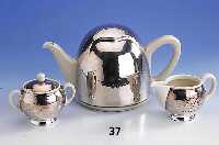 3-teil. Kaffeeservice, WMF, Silberauflage, 30er Jahre, PorzellaneinsÄtze Hutschen- reuther, reines Art-Deco, best. aus: Kanne, Sahnegießer und ...