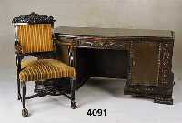Schreibtisch mit Stuhl, deutsch, Tisch um 1920/30, Warrings VorlÄufer, Korpus Buche und Weichholz, Kaukasischwurzelnußfurnier, Nuß- ...