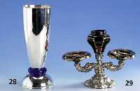 Designervase, 925er Silber, modernes Design, blauer Glasring, ausgefallen, H ca. 24 cm, ca. 395 g