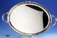 Ovales Tablett, 800er Silber, Rand mit Rillendekor, sonst glatt, 2 Griffe, ca. 1850 g, ca. 61 x 36 cm