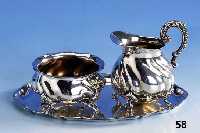 Sahnegießer und Zuckerschale auf Tablett, 925er Silber, Barockstil, Reste alter Innen- vergoldung, ca. 19 x 1.5 cm, ca. 300 g