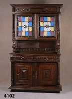 Aufsatzschrank, Niederlande, um 1890/1900, Korpus Weichholz, Buche und Eiche, Front mit freistehenden bzw. aufgesetzten SÄulen, auf Rahmen ...