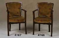 ArtDeco-Stuhlsessel, deutsch, um 1930/35, Gestell Eiche massiv, Front in sich leicht gebogen, gute Spannung, BezÜge spÄter aber stilecht, ...