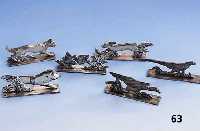 6 MesserbÄnkchen, Frankreich um 1900, Metall versilbert, Meistermarke JB unged., berieben, versch. Jagdmotive: Wild- schwein, Gans, Fuchs, ...