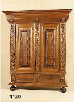 Kissenschrank, Niederlande, Rahmenaufbau, Weichholz, Eiche massiv, Fuß und Kopf 3- bzw. 4-fach getreppt, aufgesetzte Schnitzereien, Front mit 3 ...