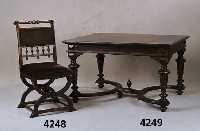 Scherenstuhl, deutsch, um 1880/90 Gestell Eiche massiv, reiche Drechselarbeit, gerieft, neu gepolstert und bezogen, Gebrauchsspuren, ZiermÖbel, ...