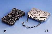 Silbertasche, Moskau 1898-1912, 84er Silber, Meistermarke, floraler Jugend- stildekor graviert, rÜcks. gravierte Widmung, Tragekette, schwere ...