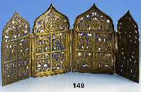 Tetraptychon, Rußland um 1840, Bronze, blau und weiß emailliert, Maße ca. 17 x 40 cm, sammelw., museal