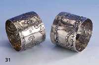 Konvolut 2 Jugendstil-Serviettenringe um 1900, Silber, 1 x Belgien, klassizistischer Dekor, Durchm. ca. 5 mm, 1 x wohl Frankreich, Bes.-Inschr. ...