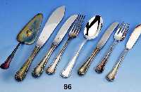 Besteck fÜr 12 Personen, WMF, 800er Silber, best. aus: 12 Menuemesser (Griffe gefÜllt, Klingen Stahl), 8 Menuegabeln, 12 Menue- lÖffel, 12 ...