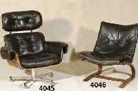 Sessel, deutsch, Entwurf um 1956, AusfÜhrung um 1970/75, soganannter Lounge Chair, Palisanderfurnier, Metallbeine, 5-fach ver- strebt, auf ...