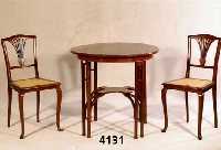 Salontisch mit 4 StÜhlen, sÜddeutsch, um 1902/ 03, wohl Worms, Jugendstil, Korpus Weich- holz, Mahagoni massiv, Mahagonifurnier, Tisch 4 Beine, ...