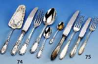 Besteck fÜr 12 Personen, 800er Silber, deutsch um 1900, Meistermarke Bahner DÜsseldorf, graviert, reiner Jugendstil, Bes.-Monogr. F.W., best. ...