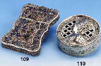 Visitenkartenetui, China um 1900, Silber, Filigranarbeit, grÜn und blau emaill. (besch.) z.T. vollplastische BlÜten, aufwendig, dekorativ, ca. ...