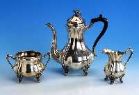3-teiliges Kaffeeservice, Prag nach 1867, 800er Silber, Meistermarke KT, Barockstil, reine Treibarbeit, aufwendige, schwere QualitÄt, best. aus: ...
