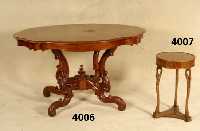 Beistelltisch, im Stil der Trommeltische von 1820/30, Beine Buche, Nußbaumfurnier, Beine in Form von VogelkÖpfen endend, mit Schublade, sehr ...