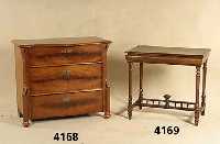 Beistell- bzw. Konsolentisch, deutsch, um 1900 , Korpus Weichholz, Eiche und Buche massiv, Nußbaumfurnier, gedrechselte FÜße, Beine ver- strebt, ...