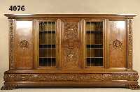 PrunkbÜcherschrank, deutsch, 60er/70er Jahre, Warrings, auf Rahmen gearbeitet, Korpus Buche und Nußbaum massiv, Renaissancestil, 3-fach ...