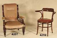 Armlehnstuhl, wohl deutsch, um 1902/05, sogenannte KaffeehausstÜhle, Bugholz, im Stil von Thonet, Armlehnteil reich geschnitzt, Polster und Bezug ...
