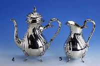 Kaffeekanne, Kopenhagen 1929, 830er Silber, Meistermarke MICHELSEN, Wardein- marke Heise, 4 FÜße, Deckel mit Scharnier, Griff mit DÄmmringen, ...