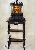 Etagère, deutsch, um 1890/1900, Linde und Buche massiv, geschwÄrzt, Barockstil, reiche Drechselarbeit, mit Galerien, Schublade, be- maltes ...