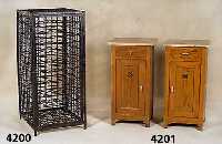 2 Weinregale, deutsch, um 1900, Gestell Eisen, Eisendrahtgeflecht, fÜr ingesamt ca. 100 Flaschen, ca. je 11x49x59cm, 1 Regal ver- schlossen, ohne ...