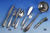 61-teiliges Besteck, 90er Silberauflage, deutsch, Fa. Auerhahn, best. aus: 6 Messer, 6 Gabeln, 2 LÖffel, 6 FrÜhstÜcks- messer, 6 ...