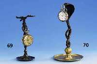 TaschenuhrstÄnder Kobra, Bronze patiniert, Fuß Messing, dazu offene Taschenuhr, Fkt. nich ÜberprÜft, H ca. 23 cm