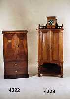 Jugendstilbesteckschrank, deutsch, um 1902/06, große NÄhe zu Darmstadt, Korpus wohl Buche bzw. Eiche massiv, Eichefurnier, symetrisch/ ...