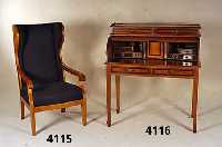 DamenrollsekretÄr, wohl Niederlande, im Stil von 1790/96 gefertigt, Korpus Weichholz/Hart- holz, Mahagoni- und Palisanderfurnier, Halb- sÄulen, ...
